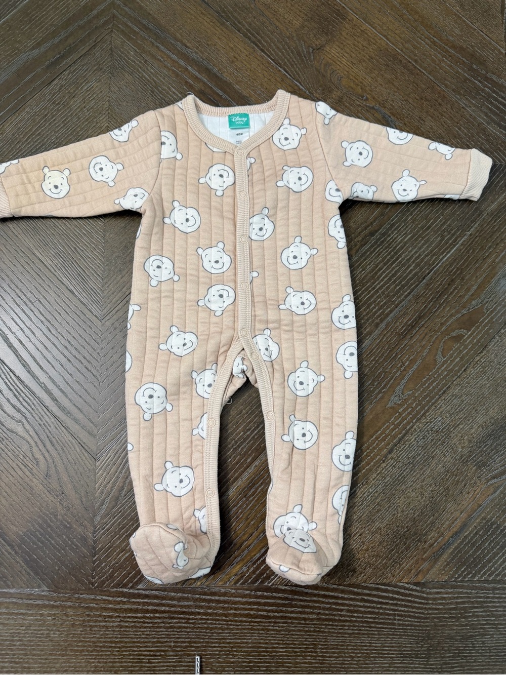Disney Peach Bear Print Quilted Footed One-Piece
